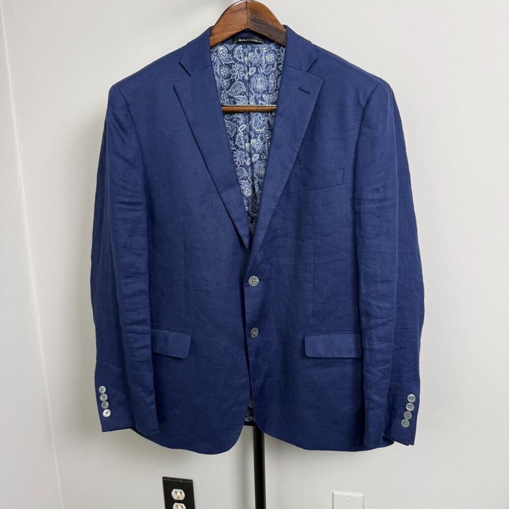 Lauren Ralph Lauren Blazer Mens 44R Blue 100% Linen Sport Coat Paisley Lined